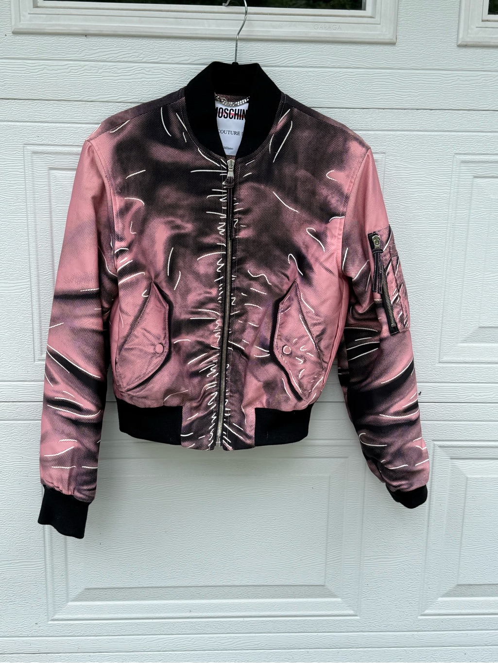 Moschino Couture Pink Graphic Bomber Jacket
